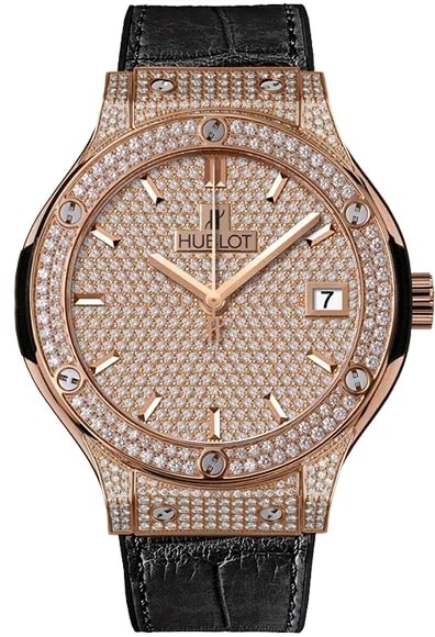 Worldofluxuryus — Hublot Classic Fusion King Gold Full Pave 18K Rose Gold & Diamonds Lady's — Watch — resale
