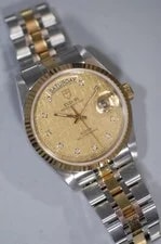 Tudor Prince Date-Day 76213 Solid 18K Gold Bezel & Gold Links W Diamonds 2