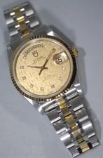 Tudor Prince Date-Day 76213 Solid 18K Gold Bezel & Gold Links W Diamonds 3