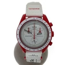 Omega — Omega Mission To Mars Quartz Analog Leather WHT RED SS — Watch — resale