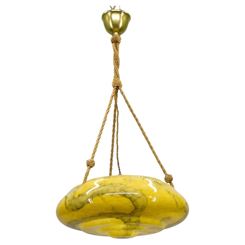 Art Deco Pendant Light Marbled Glass and Brass 1930s — lighting — resale