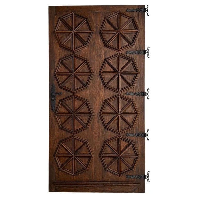 Spanish Solid Door With Double-Sided Geometric Relief and Original Hard — Furniture — resale