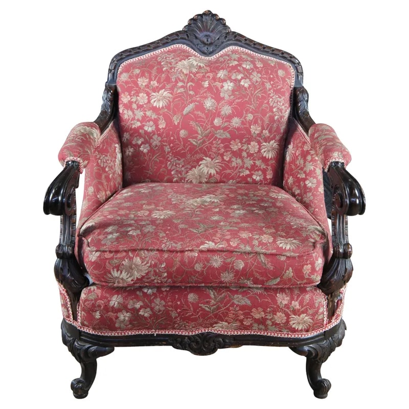 Antique Victorian Baroque Rococo Style Carved Mahogany Fauteuil Parlor Armchair — Furniture — resale