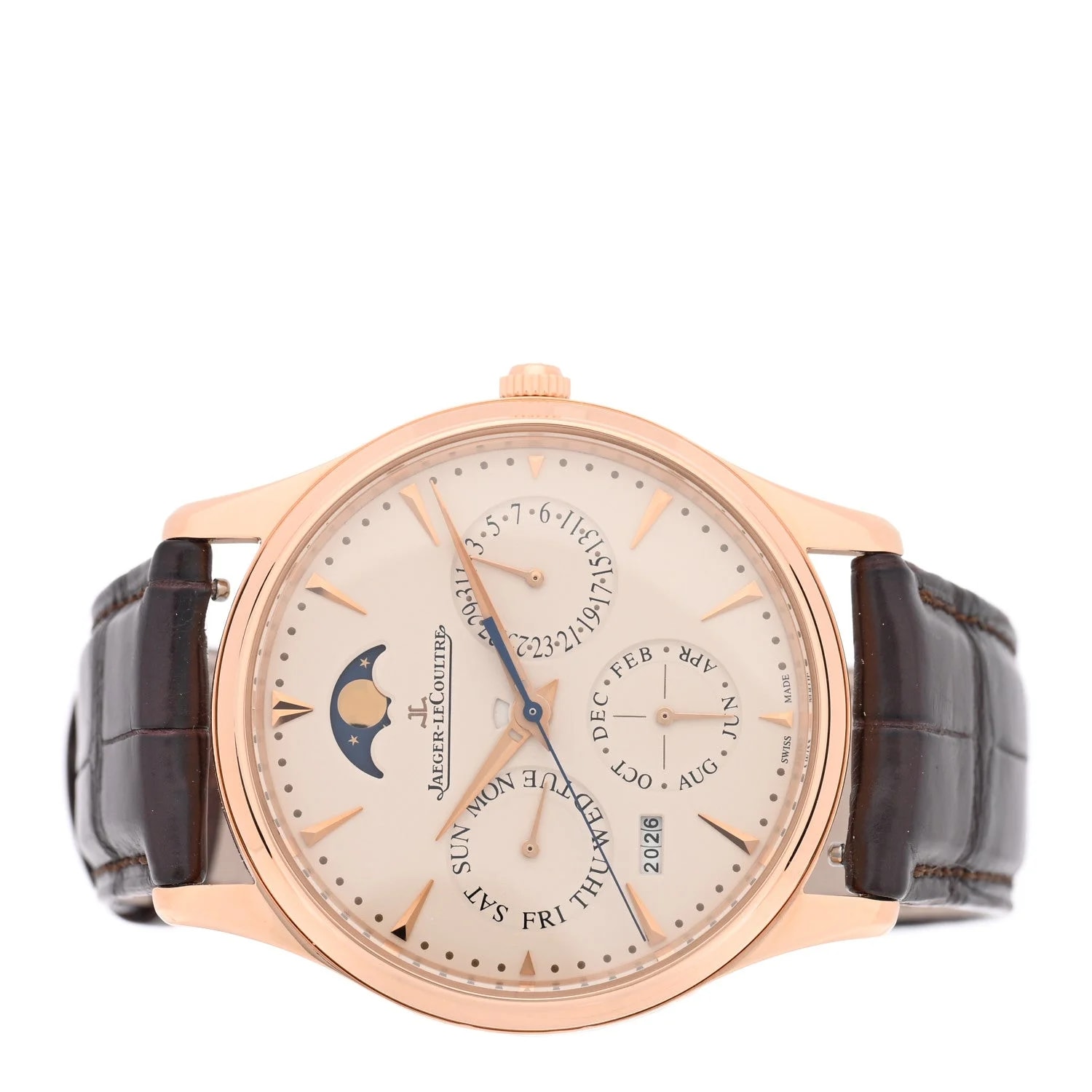 18K Pink Gold Alligator 39mm Master Ultra Thin Perpetual Calendar Automatic Beige Q1303520 2