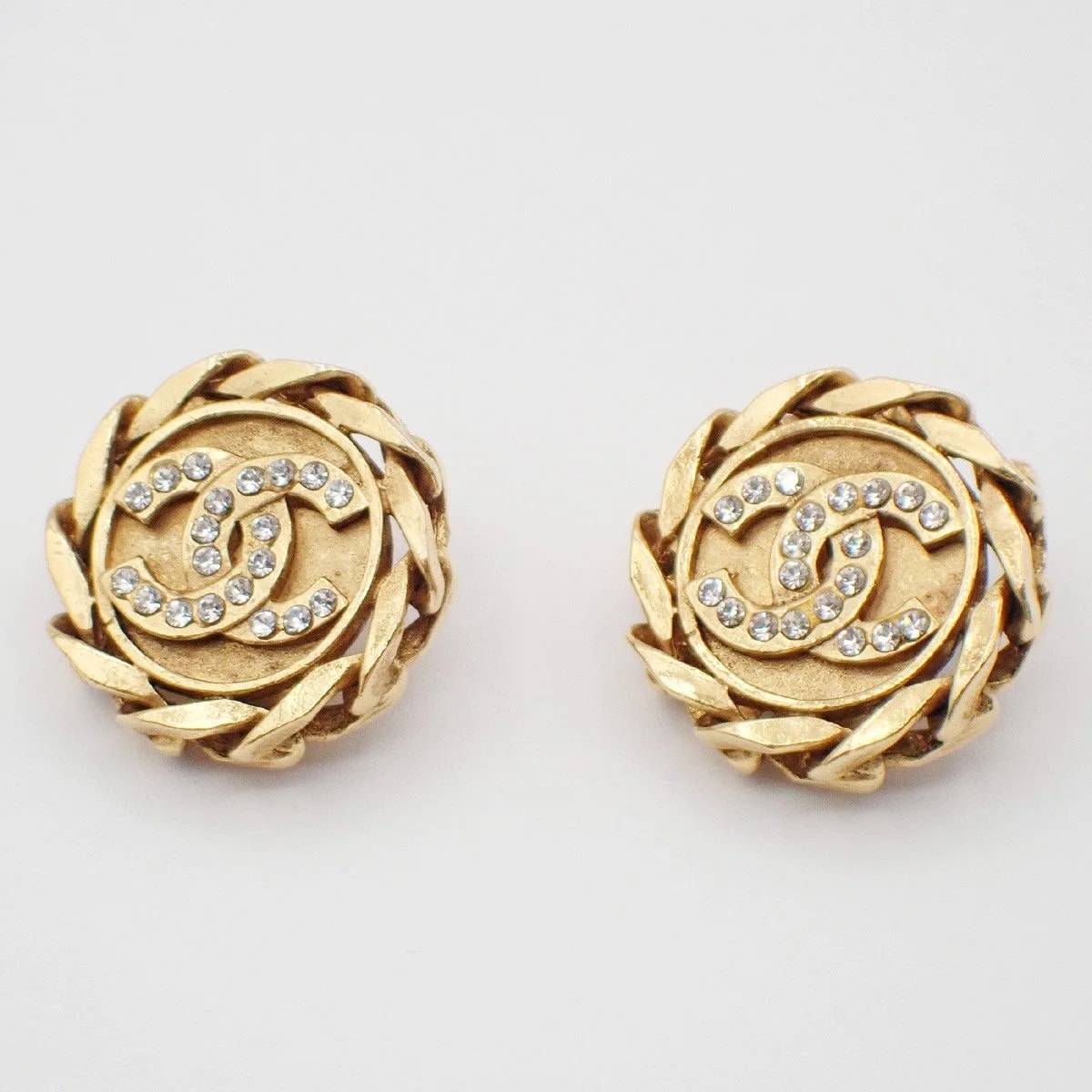 Chanel — Chanel Cc Round Clip-On Metal With Crystals Gold_Plated Jewelry — Jewelry — resale