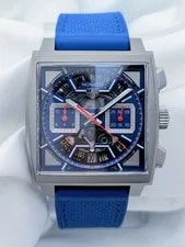 Tag Heuer — Tag Heuer Monaco Chronograph Titanium Blue Skeleton Dial Blue Strap Box & Papers — Watch — resale