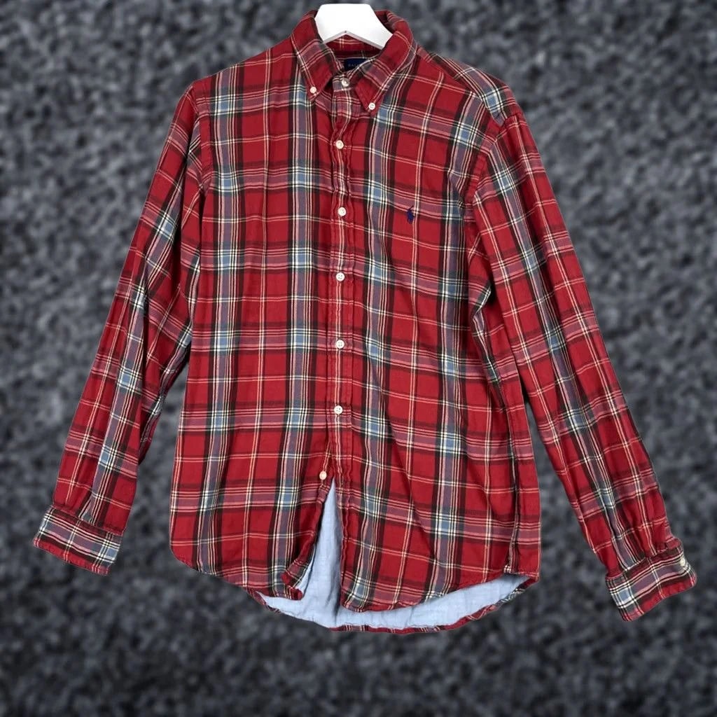 Polo Ralph Lauren — Polo Ralph Lauren Flannel Button Down Shirt M Plaid 100% Cotton Chest-22" Length-31" Classic Easy Care All Seasons Jacket? — streetwear — resale