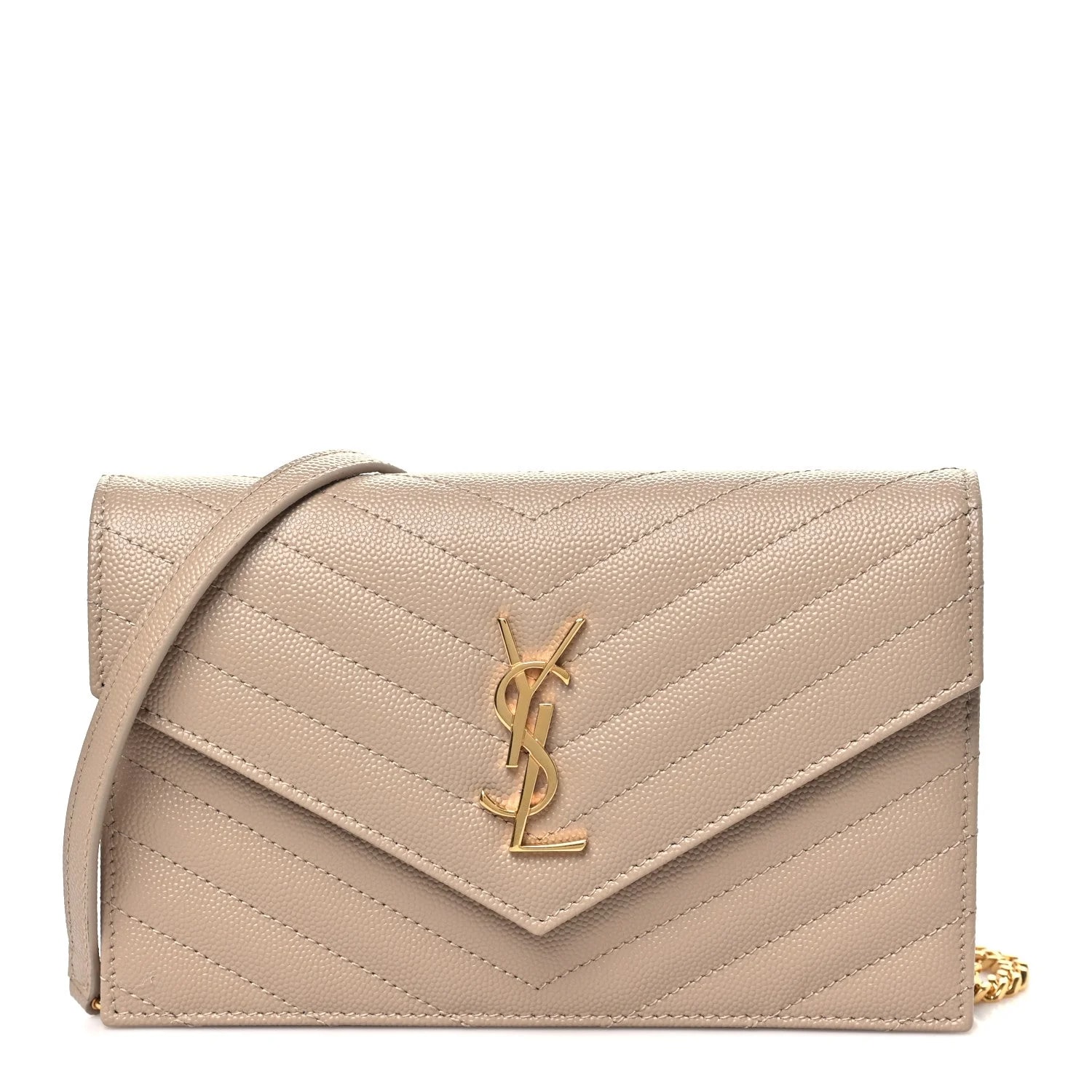 Saint Laurent — Grain de Poudre Chevron Envelope Chain Wallet Dark — Handbag — resale