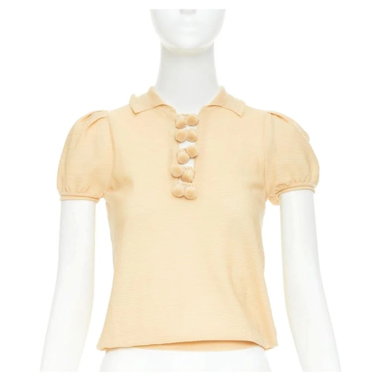 Stefano Pilati, Yves Saint Laurent — Yves Saint Laurent Rive Gauche Pom Button Puff Sleeve Blouse — Clothing — resale