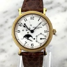 Patek Philippe — Mid/Late 90's Patek Philippe Gold Moonphase Officer's 5015J Box — Watch — resale
