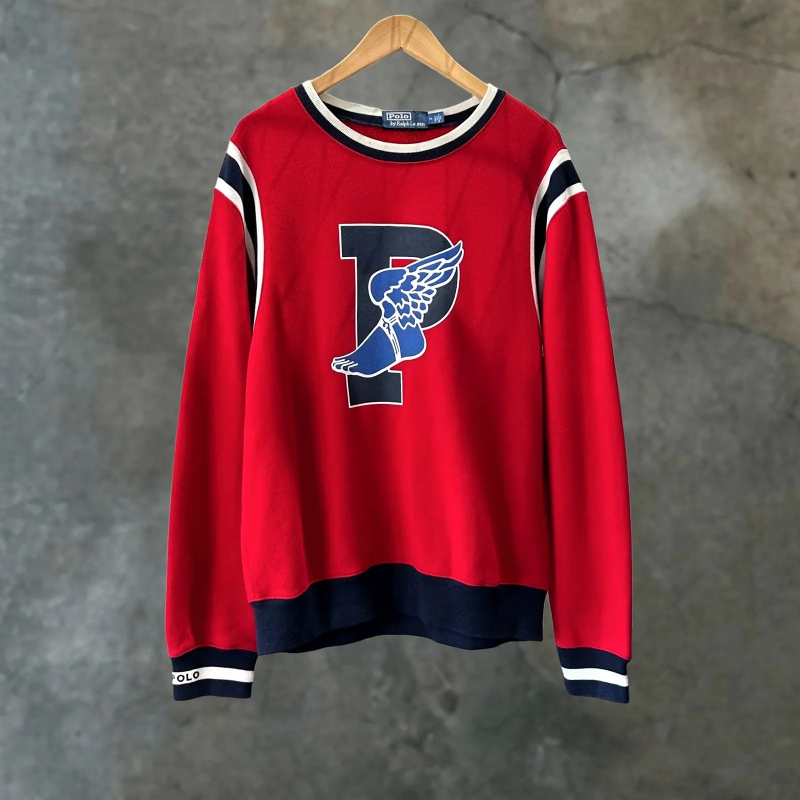 Polo Ralph Lauren — Polo Ralph Lauren Shirt M 1990s Polo By Ralph Lauren P-wing Rings Stadium Crewneck Sweater — streetwear — resale