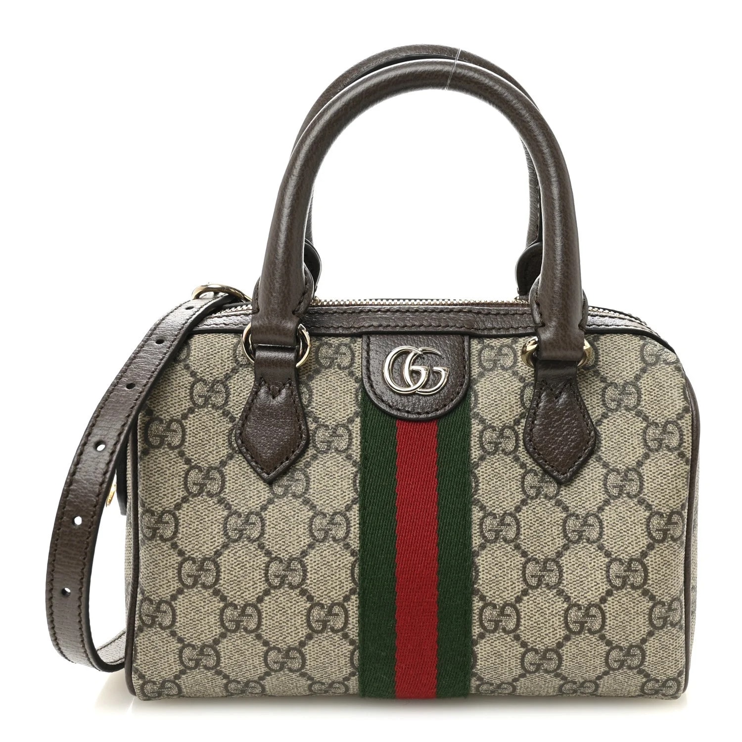 Gucci — Textured Dollar Web Mini Ophidia Top Handle New Acero — Handbag — resale