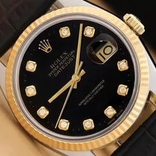 Rolex — Rolex Datejust 16013 18K Gold Steel Black Diamond Black Leather — Watch — resale