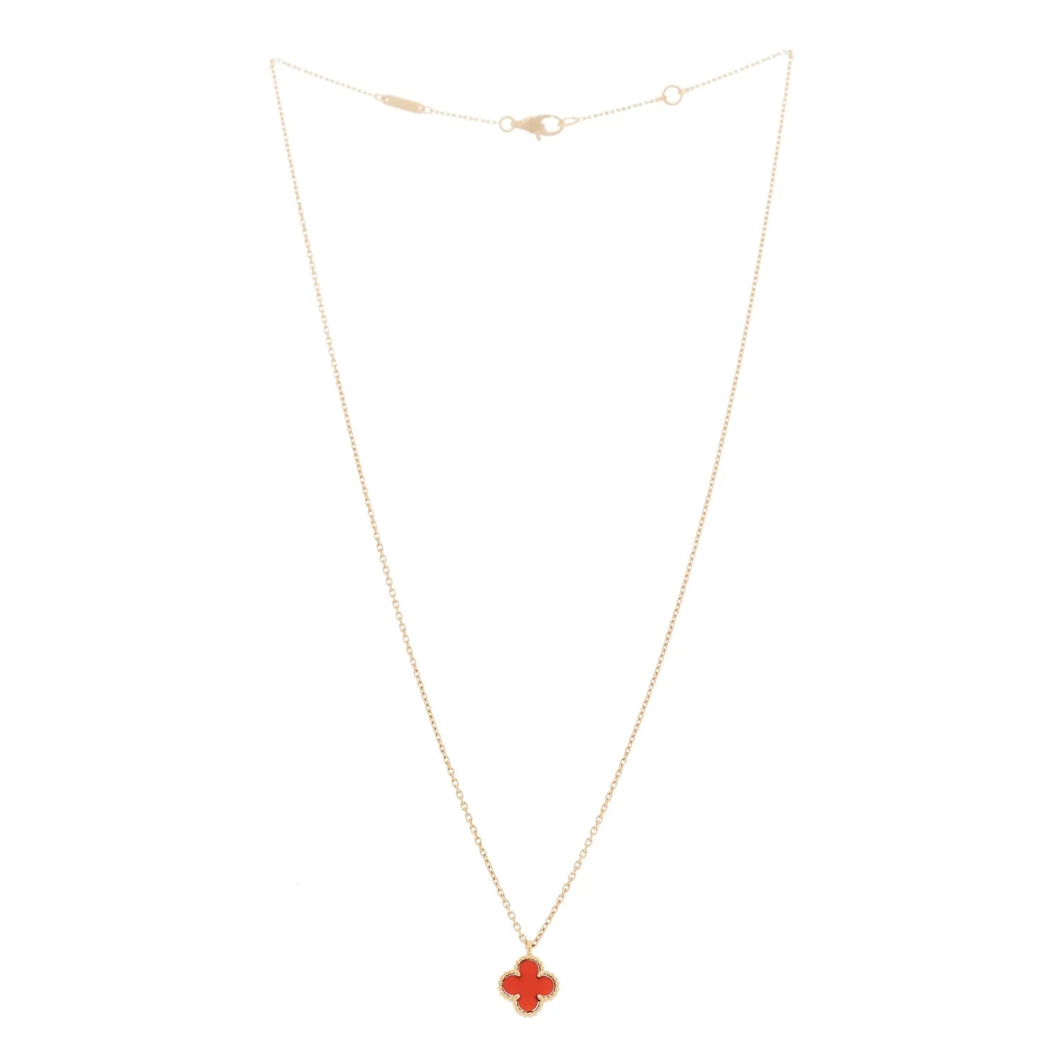 Van Cleef & Arpels — 18K Rose Gold Carnelian Sweet Alhambra Pendant Necklace — Jewelry — resale