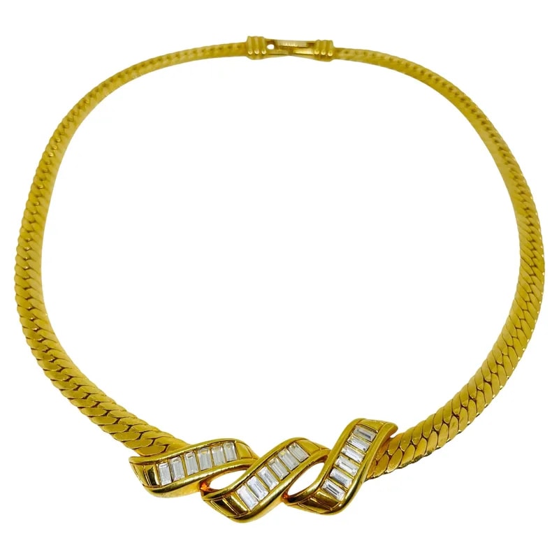 Swarovski Signed Vintage Gold Plated Crystals Designer Chain Necklace — Jewelry — resale