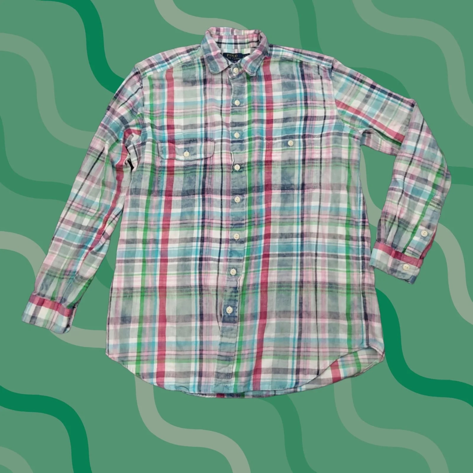 Polo Ralph Lauren — Polo Ralph Lauren Shirt Large Tall Flannel Button Up Madras Plaid Pastel — streetwear — resale