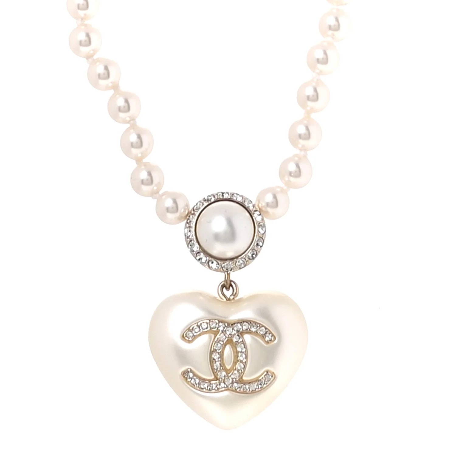 Chanel — CC Heart Short Pearly White Gold — Jewelry — resale