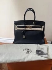 Noir — Hermes Birkin 35 Swift With Palladium Hardware Stamped L Square — Handbag — resale