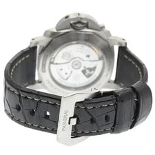 Panerai Luminor 1950 Acciaio PAM01320 44mm SS Black Dial Leather Strap GMT #C089 3
