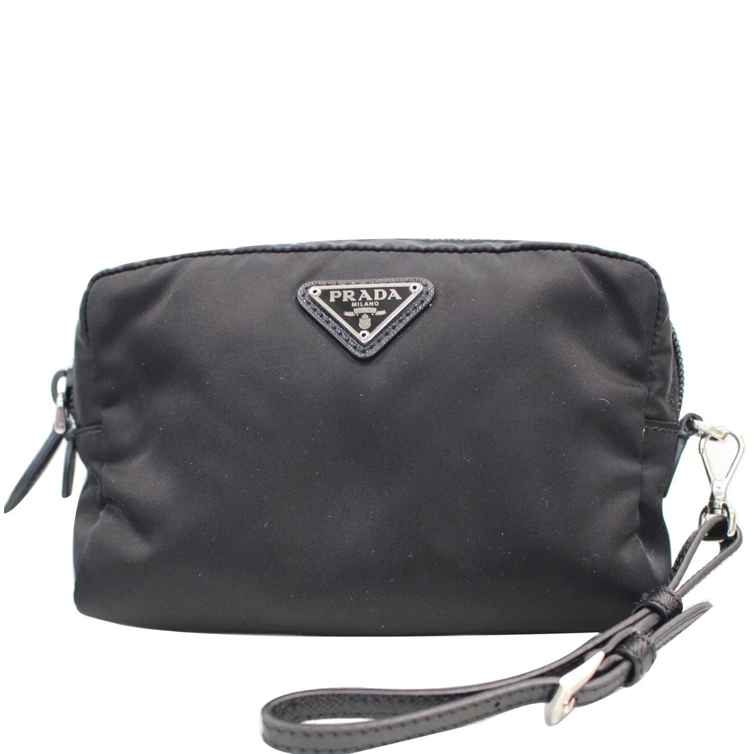 Prada — Prada Logo Round Edge Cosmetic Wristlet 1NE021 — Handbag — resale