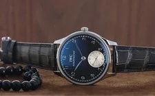 IWC Portuguese Hand Wound 44mm, Black Dial - Stainless Steel on Strap, IW545404 4