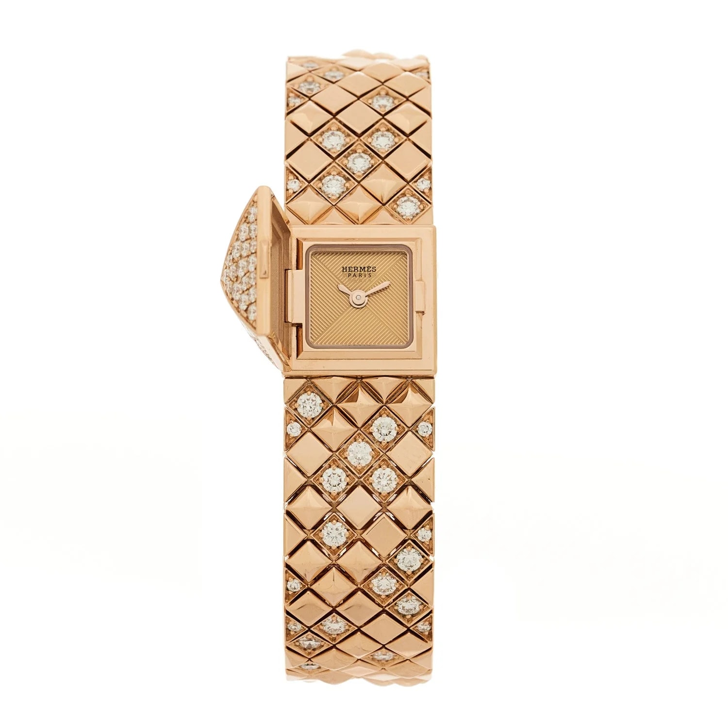 18K Rose Gold Diamond 15mm Medor Joaillerie Quartz 2