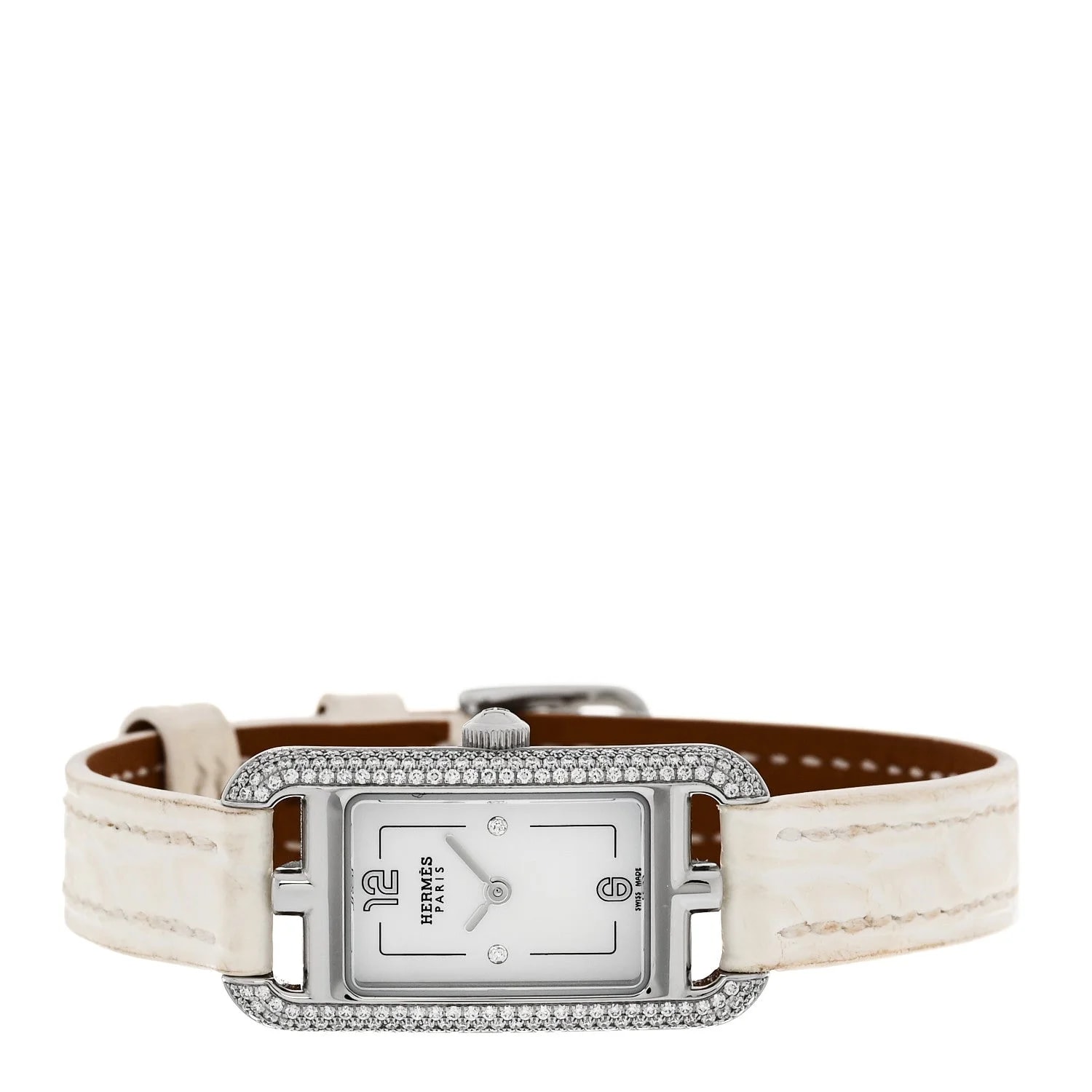 Stainless Steel Alligator Diamond Bezel Mother of Pearl 17mm Nantucket Quartz Blanc 2