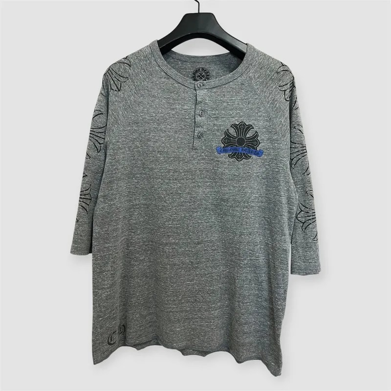 Chrome Hearts — Hearts Cross Henley 3/4 Sleeve Button Tshirt — streetwear — resale