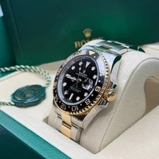 Rolex GMT-Master II Black Dial Two Tone Yellow Gold Black Ceramic Bezel Oyster 3