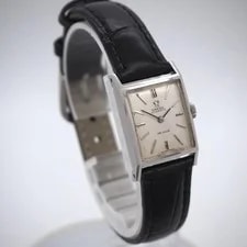 Omega Deville Square Automatic Silver Dial Black Lather Strap 2