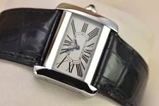Cartier Tank Divan Silver Dial Black Strap Steel Quartz 32MM 2599 2