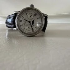 Patek Philippe Dress Moon Phase Day/Date Silver 18K Gold Black Leather 4