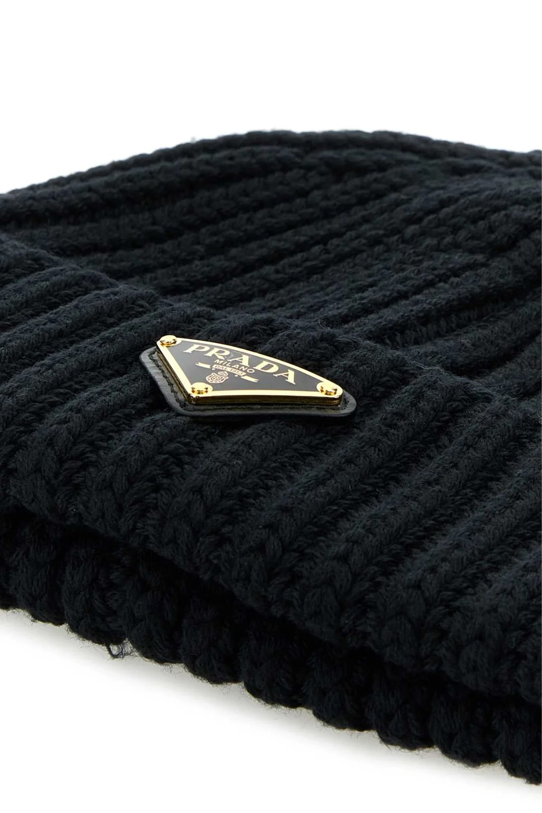 Prada Hat Virgin Ribbed Beanie — Exterior: Beanies 3