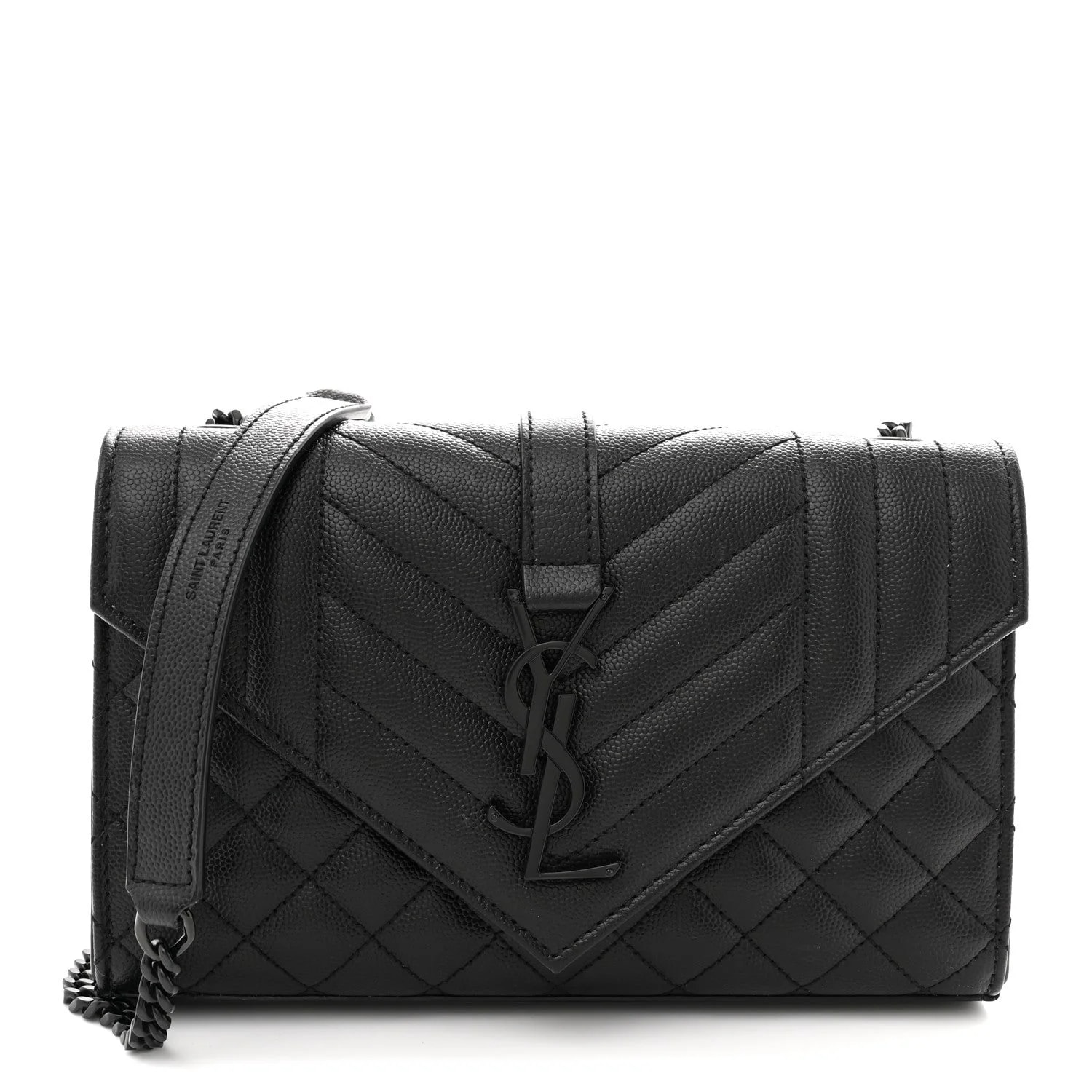 Saint Laurent — Grain de Poudre Textured Mixed Triquilt Small Monochrome Satchel — Handbag — resale