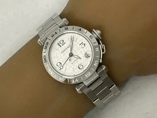 Cartier Pasha C GMT W31029M7 2377 Stainless Steel 35mm Silver Dial #WJW312 2