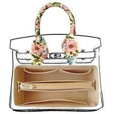 Beige Purse Organizer Insert Fits Birkin 35 Bag Felt Zipper Shaper Large — Handbag — resale