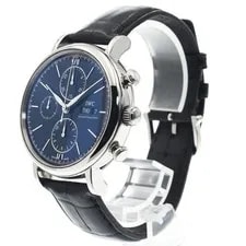 IWC Portofino IW391008 42mm SS Black Dial Leather Strap Chronograph #C364 2