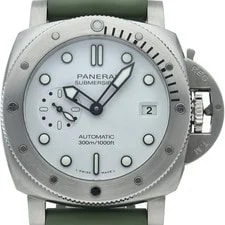 Panerai — Panerai Submersible 42mm PAM01590 Stainless Steel / Leather mensWatch White — Watch — resale