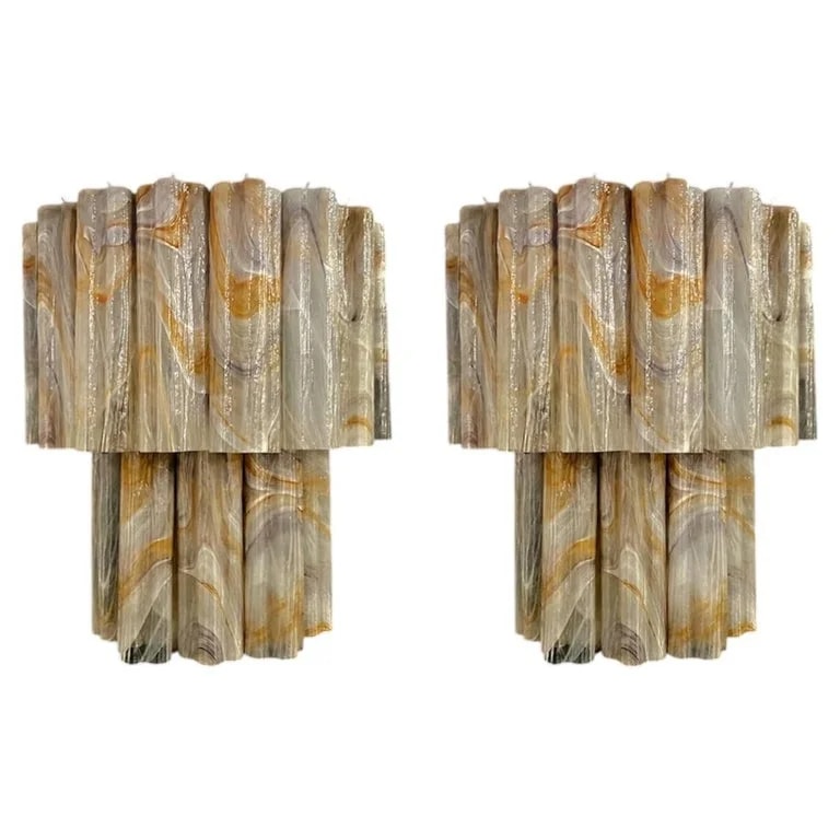 Murano — Fantastic Pair of Murano Tube Wall Sconces - 13 Wisteria Alabaster — lighting — resale