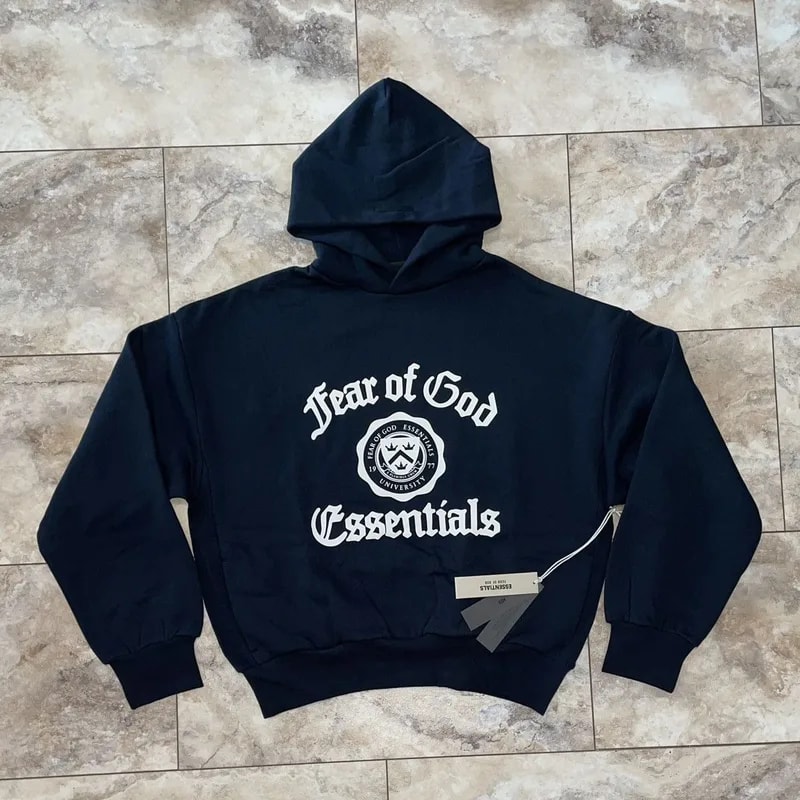 Fear of God Essentials Fleece Vintage Shrunken Hoodie Black — streetwear — resale