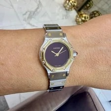 Cartier Santos Octagon 25MM 0907 Burgundy Gold Steel Automatic 2