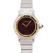 Cartier Santos Octagon 25MM 0907 Burgundy Gold Steel Automatic 3