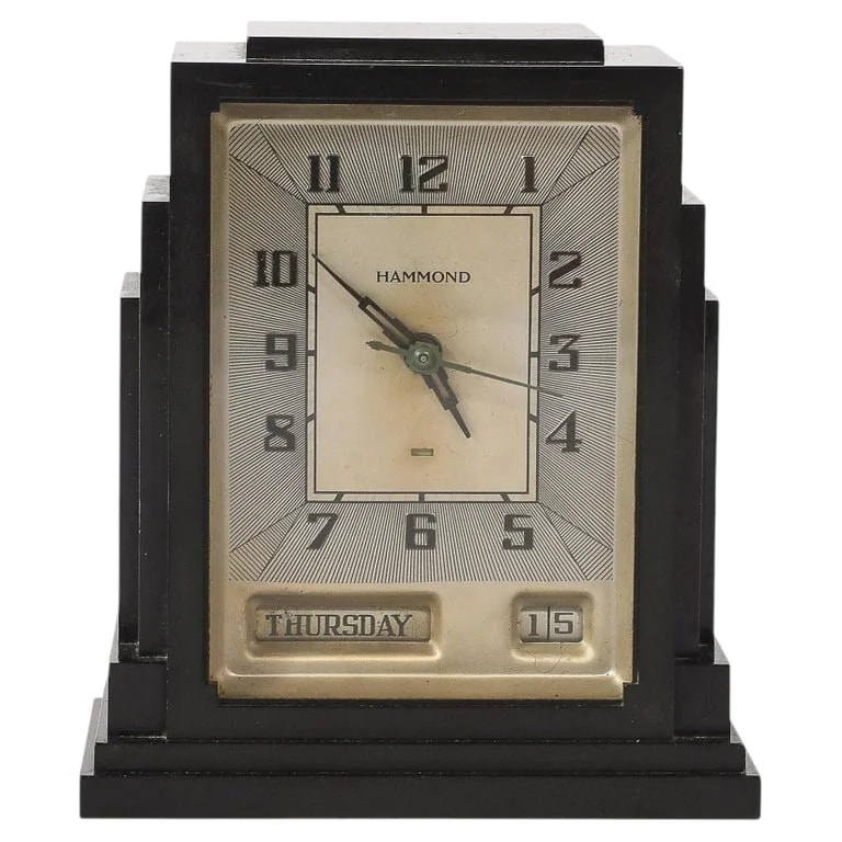 Hammond — Art Deco Skyscraper Style Hammond Bakelite Electric Clock W/ Day Date Function — Watch — resale