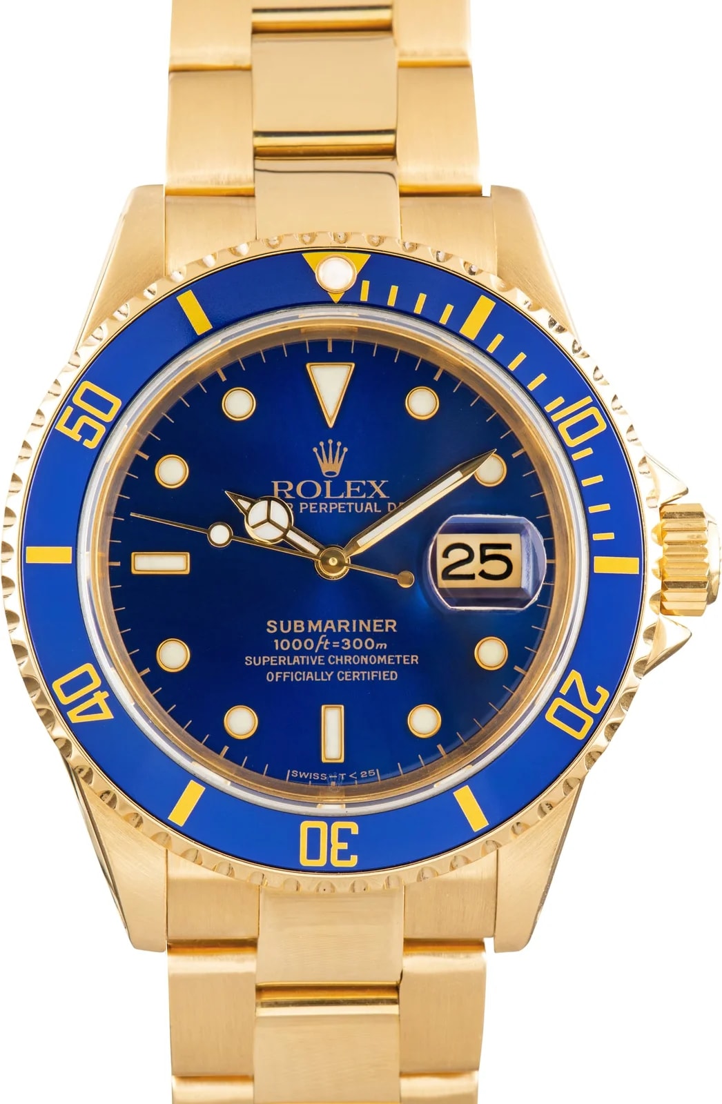 18k Yellow Gold Rolex Submariner Ref 16618 Blue Dial 2