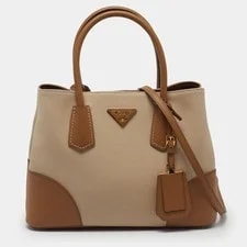 Prada — Prada Double Handle BrownNatural and — Handbag — resale