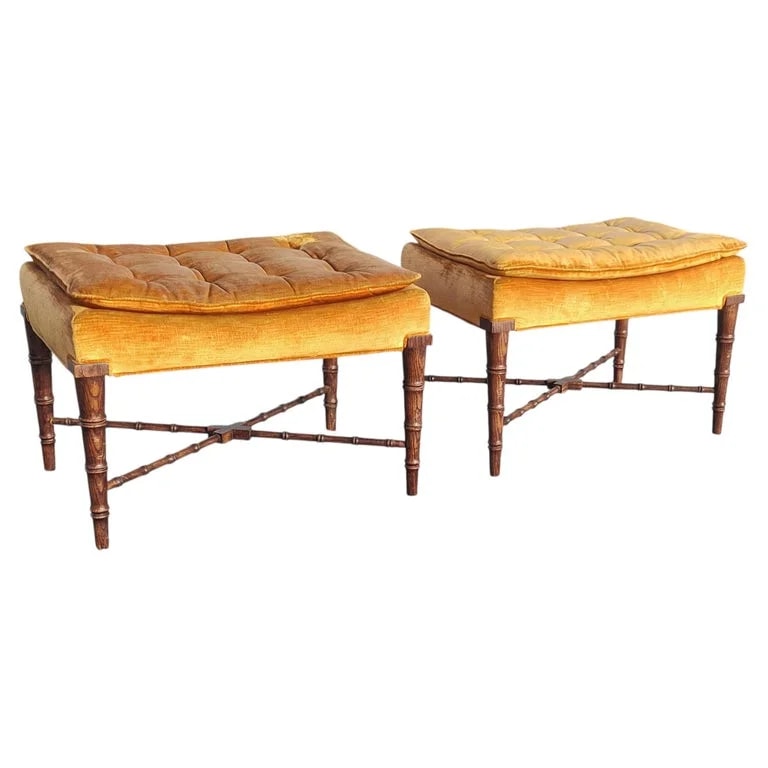 Pair T. H. Robsjohn-Gibbings Style Faux & Ottomans, 1950s — Furniture — resale