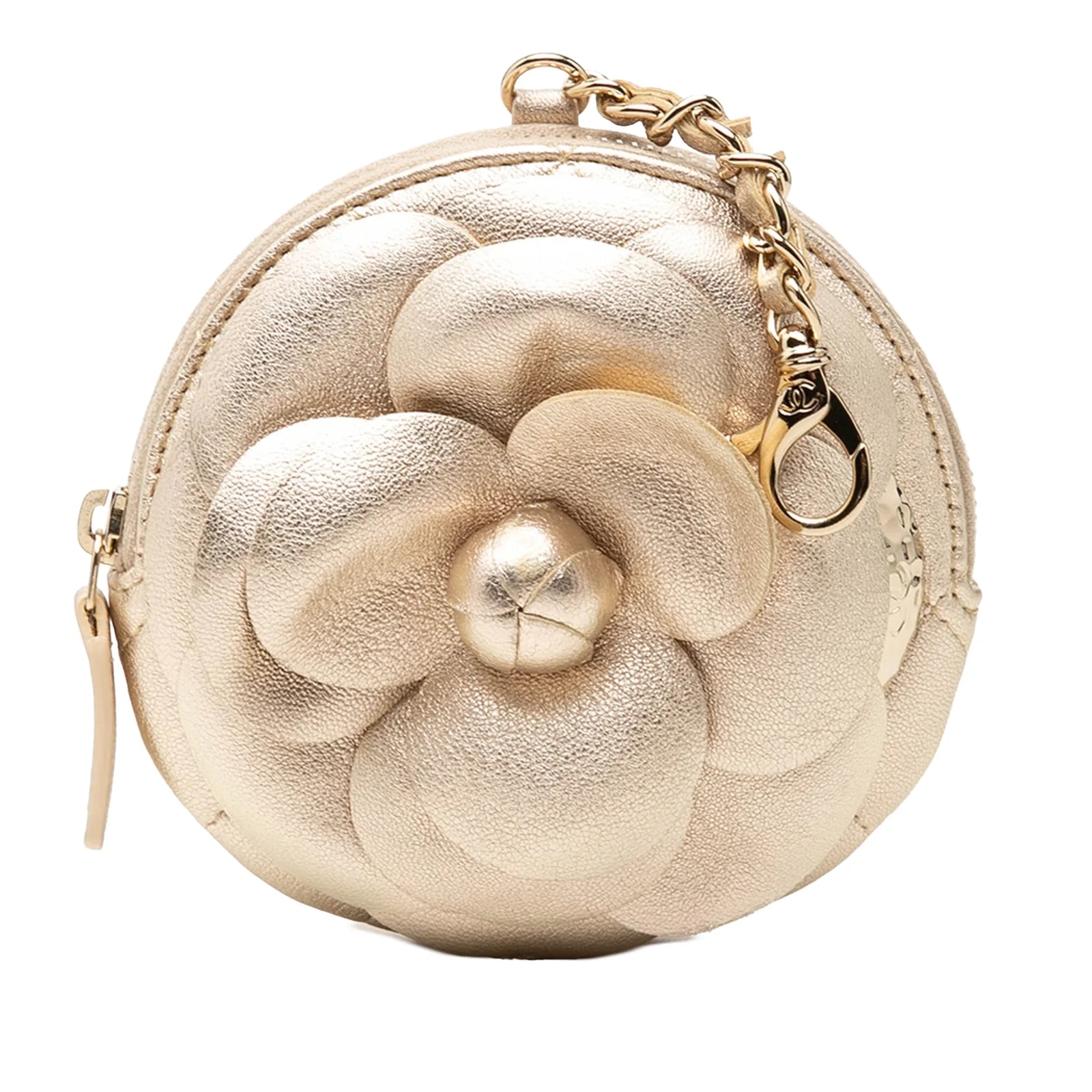 Chanel — CC Metallic Camellia Bouquet Round Zip Coin — Handbag — resale