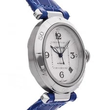 Cartier Pasha Steel Auto 38mm Silver Dial Blue Strap W31031H3 3