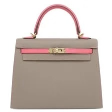Hermès — Hermes 2WAY Kelly 25 Outer Stitch Etoupe X Azalea Met — Handbag — resale