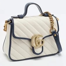 Gucci GG Marmont Torchon Mini Off WhiteNavy Matelasse Top Handle 3